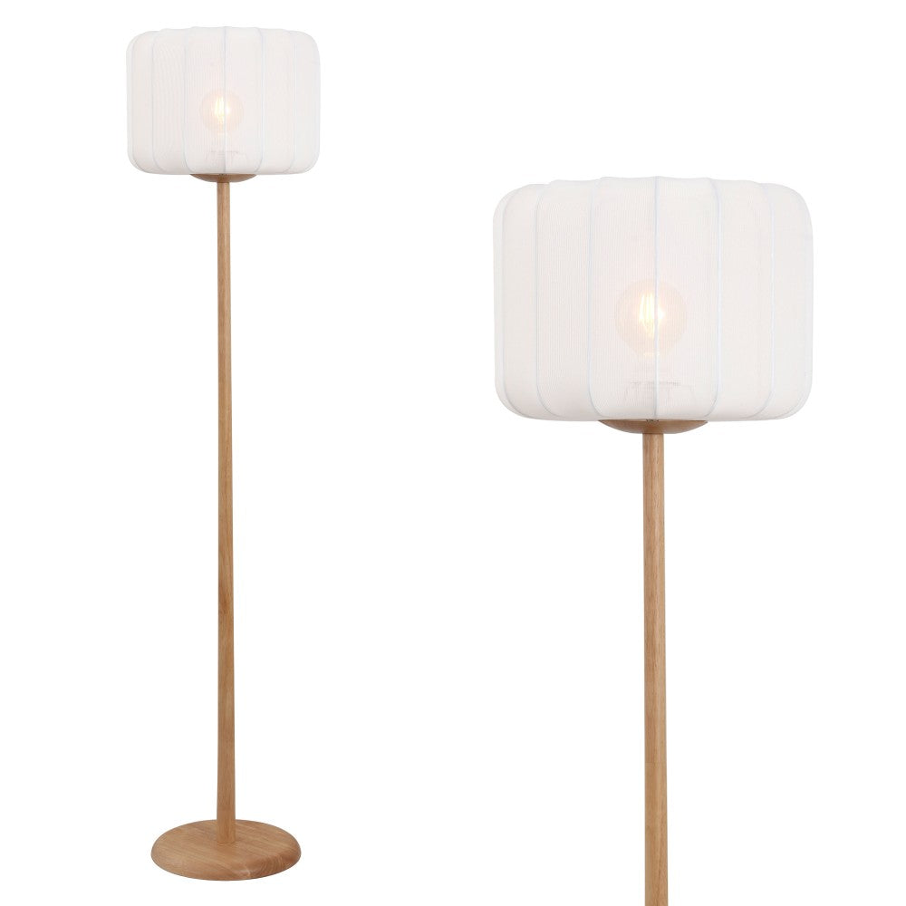 Maryna 59.5 in. Minimalist Modern Teahouse Wood with Ribbed Cocoon Pumpkin Shade LED Floor Lamp