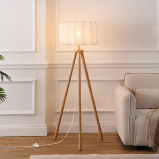 Adriel 52" Mid-Century Modern Tripod Wood with Ribbed Cocoon Pumpkin Shade LED Floor Lamp