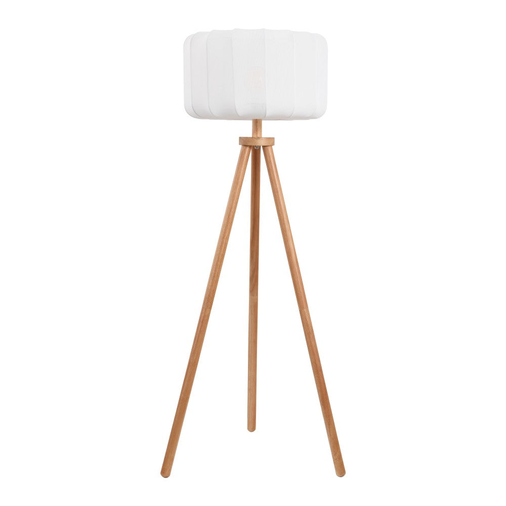 Adriel 52" Mid-Century Modern Tripod Wood with Ribbed Cocoon Pumpkin Shade LED Floor Lamp