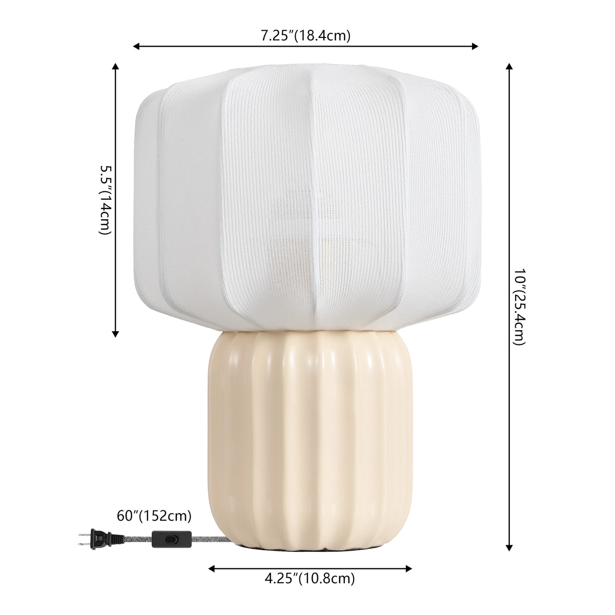 Leola 10 in. Modern Contemporary Ceramic Fluted Mini with Ribbed Cocoon Pumpkin Shade LED Table Lamp