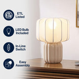 Leola 10 in. Modern Contemporary Ceramic Fluted Mini with Ribbed Cocoon Pumpkin Shade LED Table Lamp