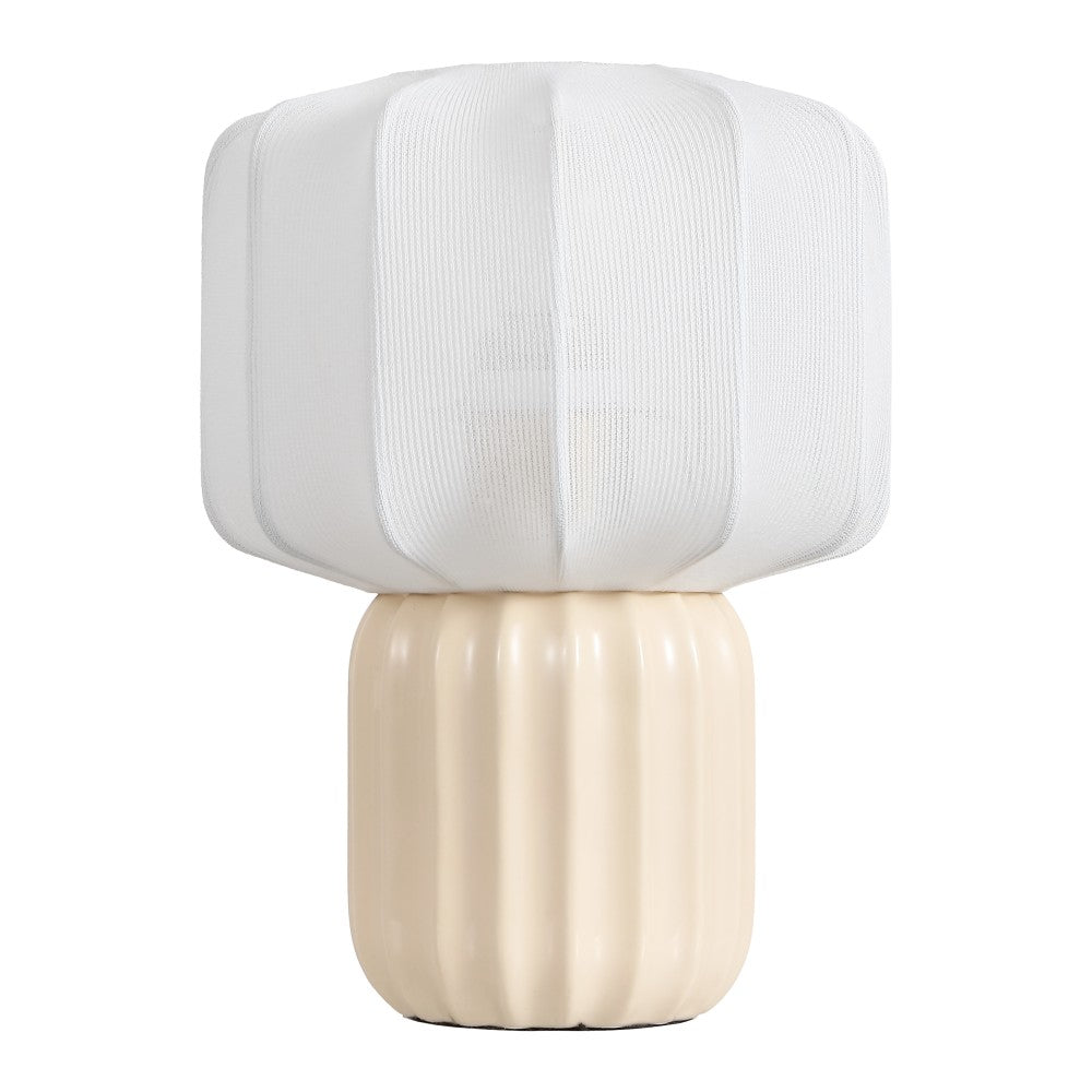 Leola 10 in. Modern Contemporary Ceramic Fluted Mini with Ribbed Cocoon Pumpkin Shade LED Table Lamp