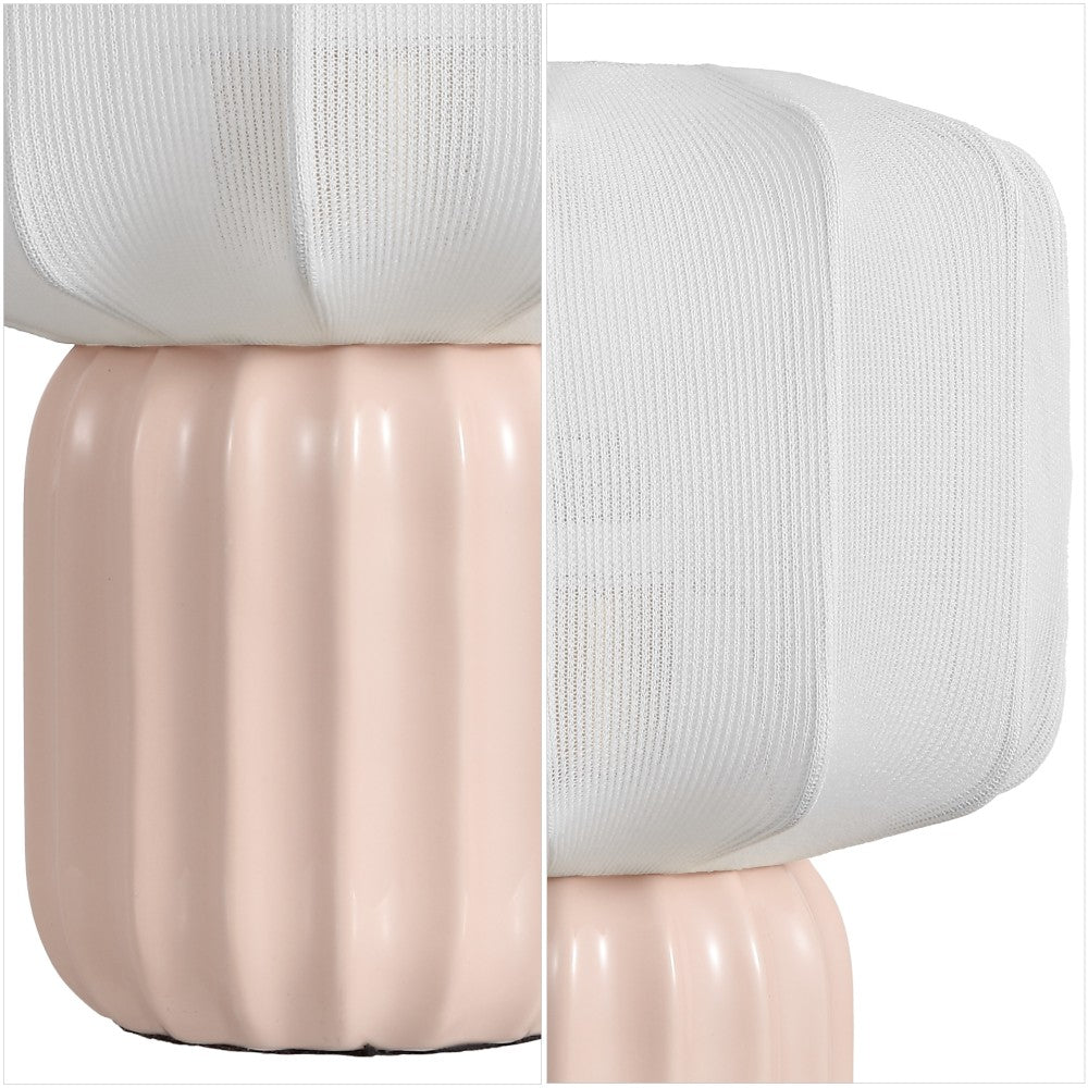 Leola 10 in. Modern Contemporary Ceramic Fluted Mini with Ribbed Cocoon Pumpkin Shade LED Table Lamp