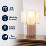 Leola 10 in. Modern Contemporary Ceramic Fluted Mini with Ribbed Cocoon Pumpkin Shade LED Table Lamp