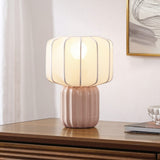 Leola 10 in. Modern Contemporary Ceramic Fluted Mini with Ribbed Cocoon Pumpkin Shade LED Table Lamp