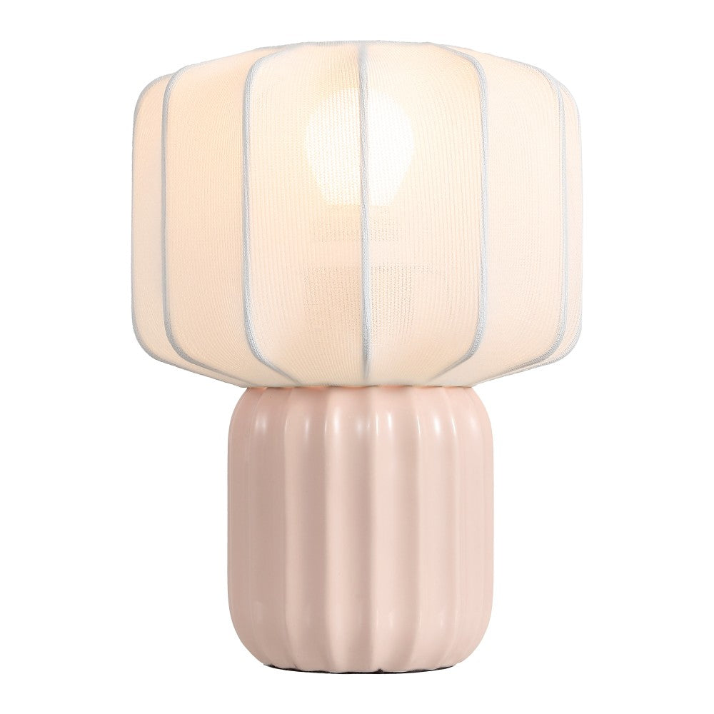 Leola 10 in. Modern Contemporary Ceramic Fluted Mini with Ribbed Cocoon Pumpkin Shade LED Table Lamp