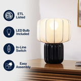 Leola 10 in. Modern Contemporary Ceramic Fluted Mini with Ribbed Cocoon Pumpkin Shade LED Table Lamp