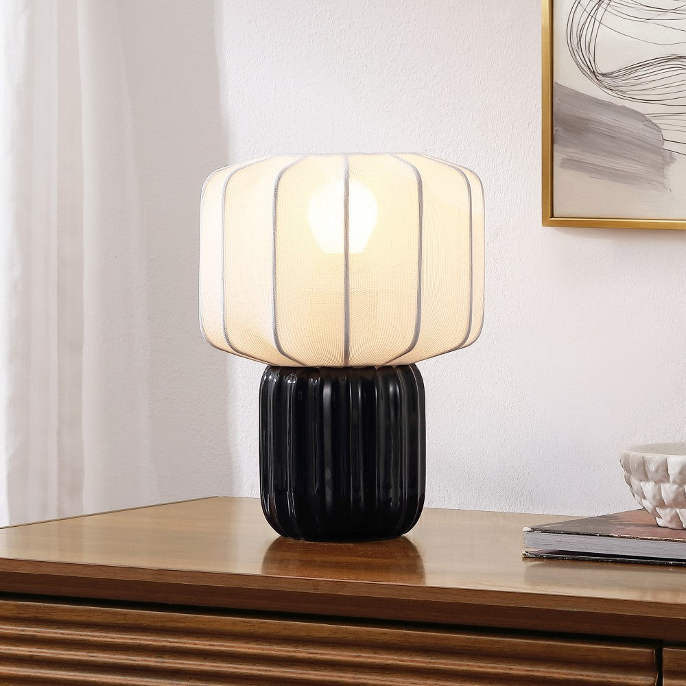 Leola 10 in. Modern Contemporary Ceramic Fluted Mini with Ribbed Cocoon Pumpkin Shade LED Table Lamp