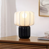 Leola 10 in. Modern Contemporary Ceramic Fluted Mini with Ribbed Cocoon Pumpkin Shade LED Table Lamp
