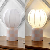 Valarie 10.25" Contemporary Modern Checkerboard Ceramic with Ribbed Cocoon Globe Shade LED Mini Table Lamp
