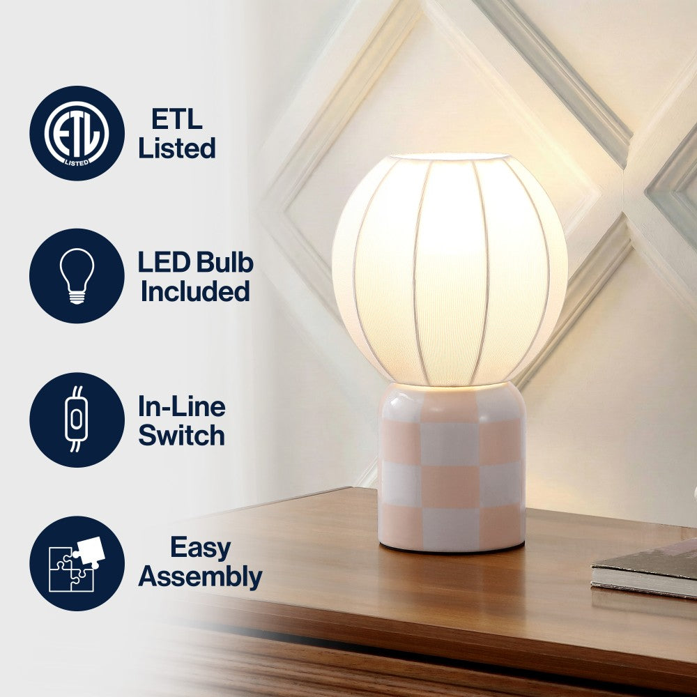 Valarie 10.25" Contemporary Modern Checkerboard Ceramic with Ribbed Cocoon Globe Shade LED Mini Table Lamp