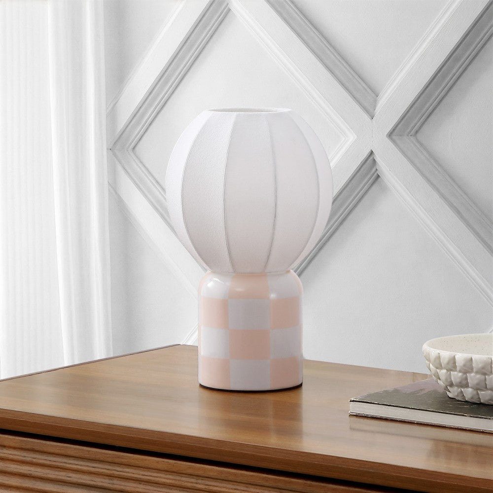 Valarie 10.25" Contemporary Modern Checkerboard Ceramic with Ribbed Cocoon Globe Shade LED Mini Table Lamp