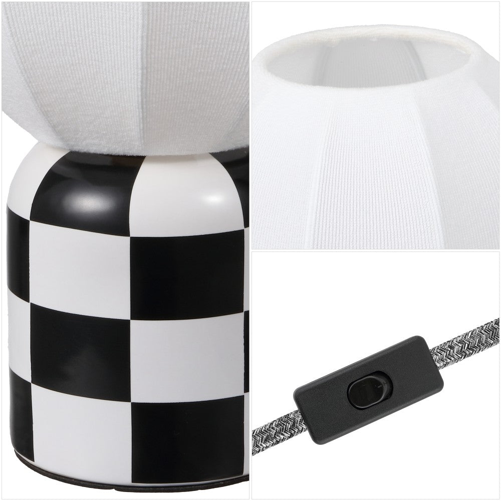 Valarie 10.25" Contemporary Modern Checkerboard Ceramic with Ribbed Cocoon Globe Shade LED Mini Table Lamp