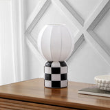 Valarie 10.25" Contemporary Modern Checkerboard Ceramic with Ribbed Cocoon Globe Shade LED Mini Table Lamp