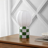 Valarie 10.25" Contemporary Modern Checkerboard Ceramic with Ribbed Cocoon Globe Shade LED Mini Table Lamp