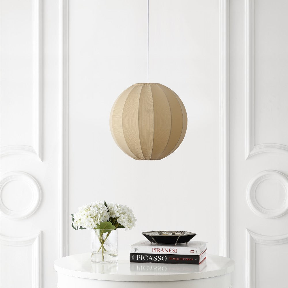 Sia 16" 1-Light Scandinavian Japandi Adjustable Lantern Metal with Ribbed Cocoon Globe Shade LED Pendant