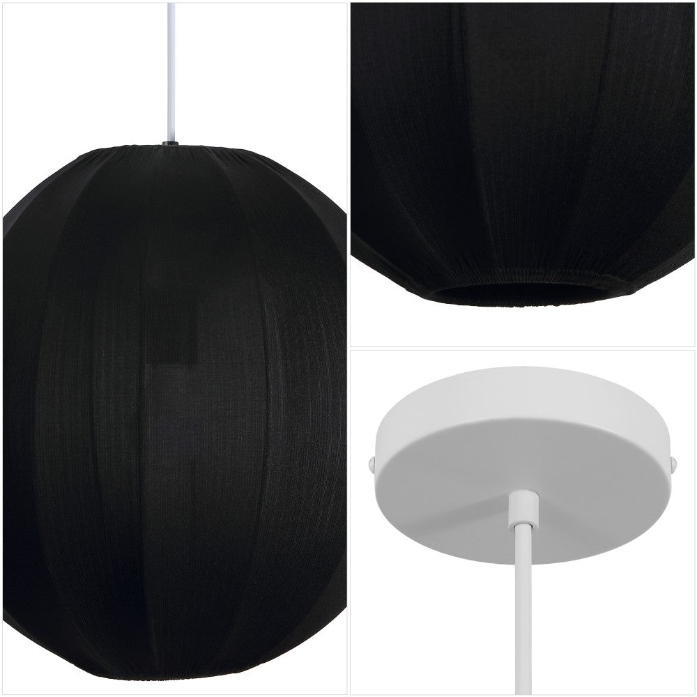 Sia 16" 1-Light Scandinavian Japandi Adjustable Lantern Metal with Ribbed Cocoon Globe Shade LED Pendant