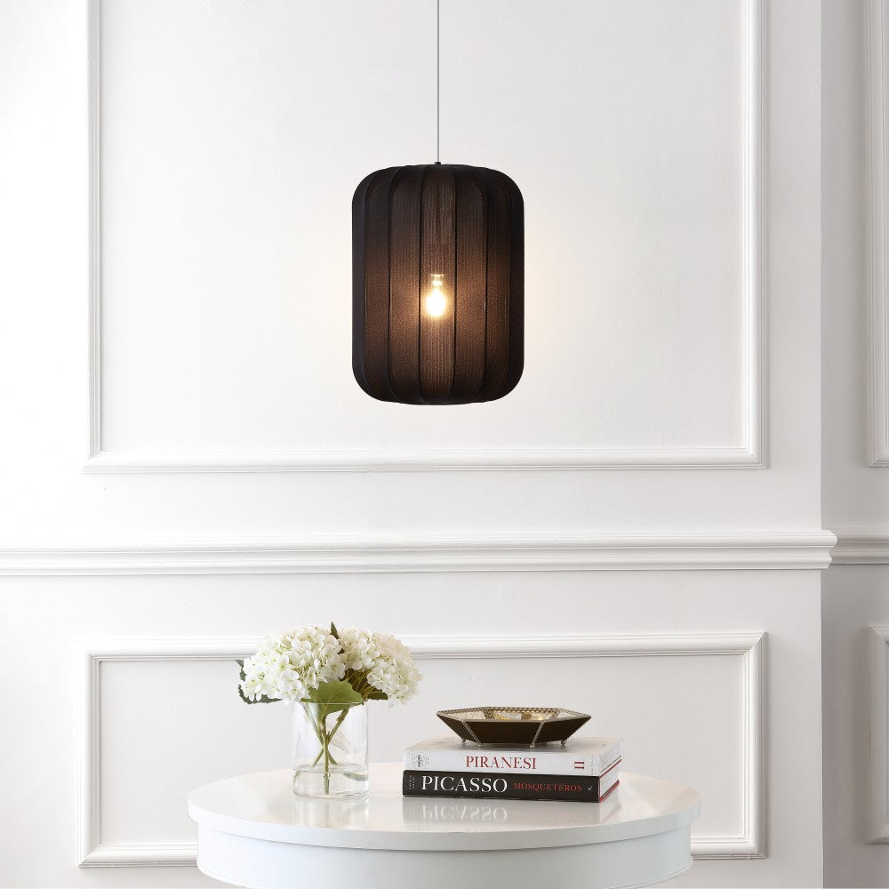 Aurelia 13.75" 1-Light Scandinavian Japandi Adjustable Lantern Metal with Ribbed Cocoon Capsule Shade LED Pendant