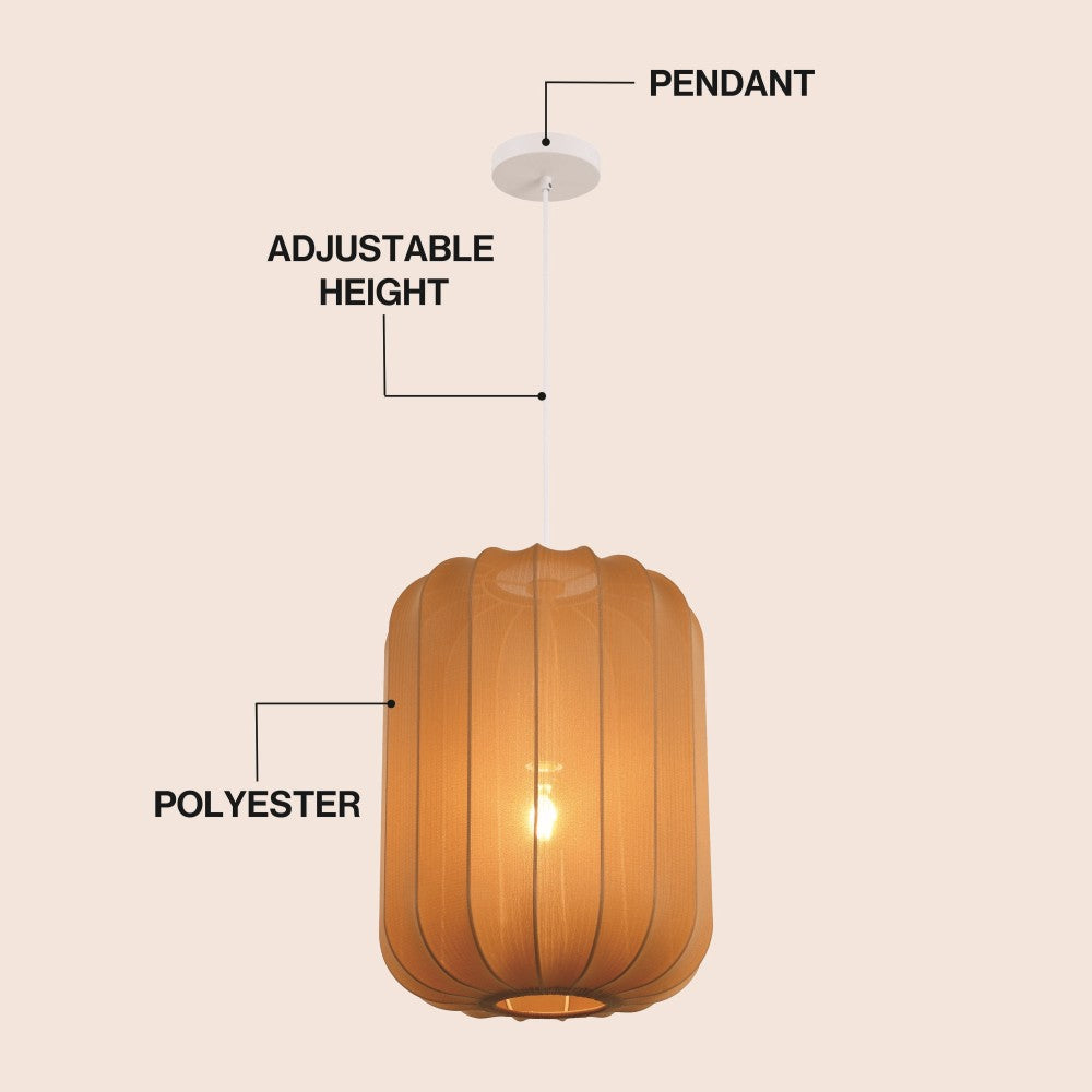 Aurelia 13.75" 1-Light Scandinavian Japandi Adjustable Lantern Metal with Ribbed Cocoon Capsule Shade LED Pendant