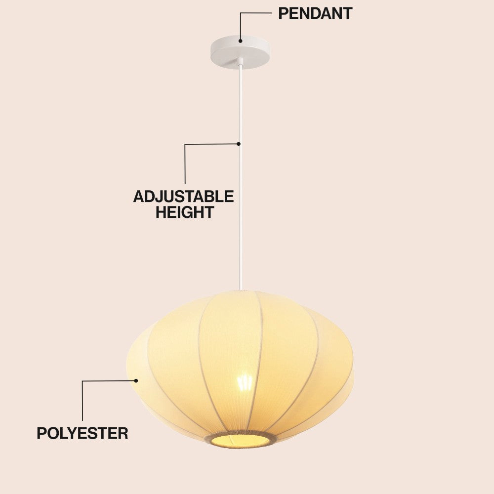 Kira 18.38" 1-Light Scandinavian Japandi Adjustable Lantern Metal with Ribbed Cocoon UFO Saucer Shade LED Pendant