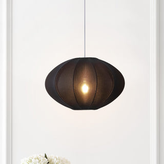 Kira 18.38" 1-Light Scandinavian Japandi Adjustable Lantern Metal with Ribbed Cocoon UFO Saucer Shade LED Pendant