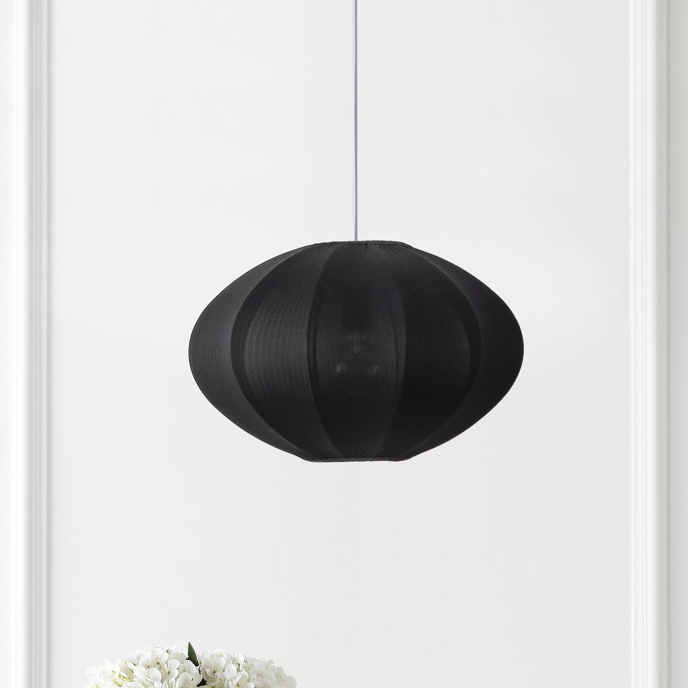 Kira 18.38" 1-Light Scandinavian Japandi Adjustable Lantern Metal with Ribbed Cocoon UFO Saucer Shade LED Pendant