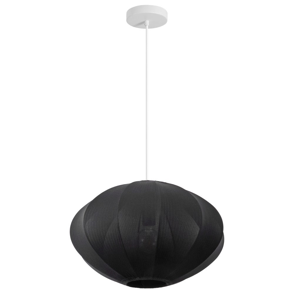 Kira 18.38" 1-Light Scandinavian Japandi Adjustable Lantern Metal with Ribbed Cocoon UFO Saucer Shade LED Pendant