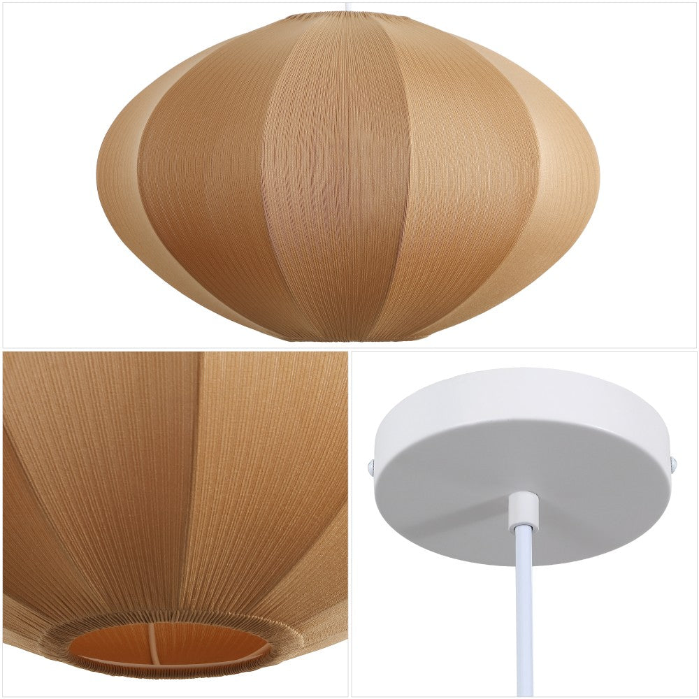 Kira 18.38" 1-Light Scandinavian Japandi Adjustable Lantern Metal with Ribbed Cocoon UFO Saucer Shade LED Pendant