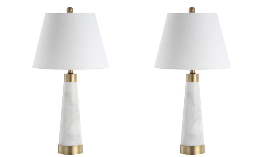 Doyle 26.5" Marble/Iron Gold Modern Column LED Table Lamp Set 2