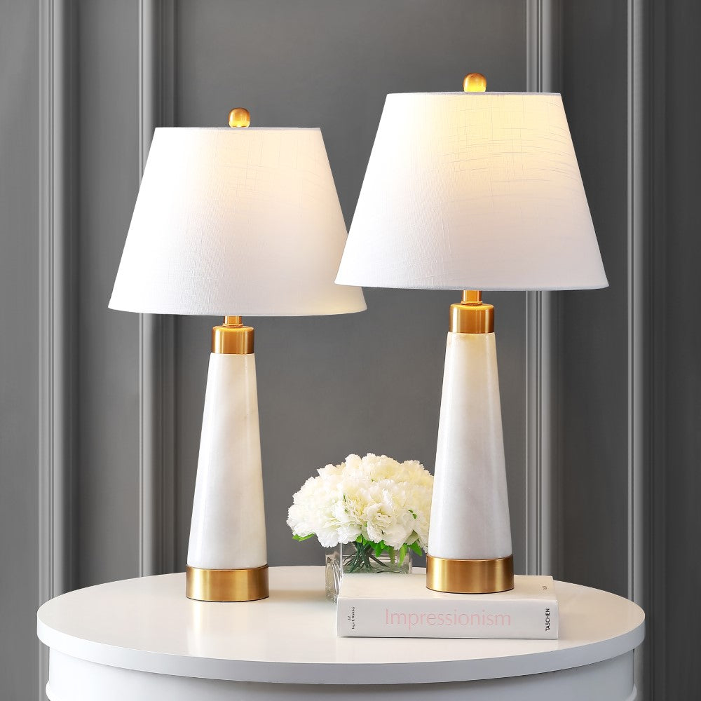 Doyle 26.5" Marble/Iron Gold Modern Column LED Table Lamp Set 2