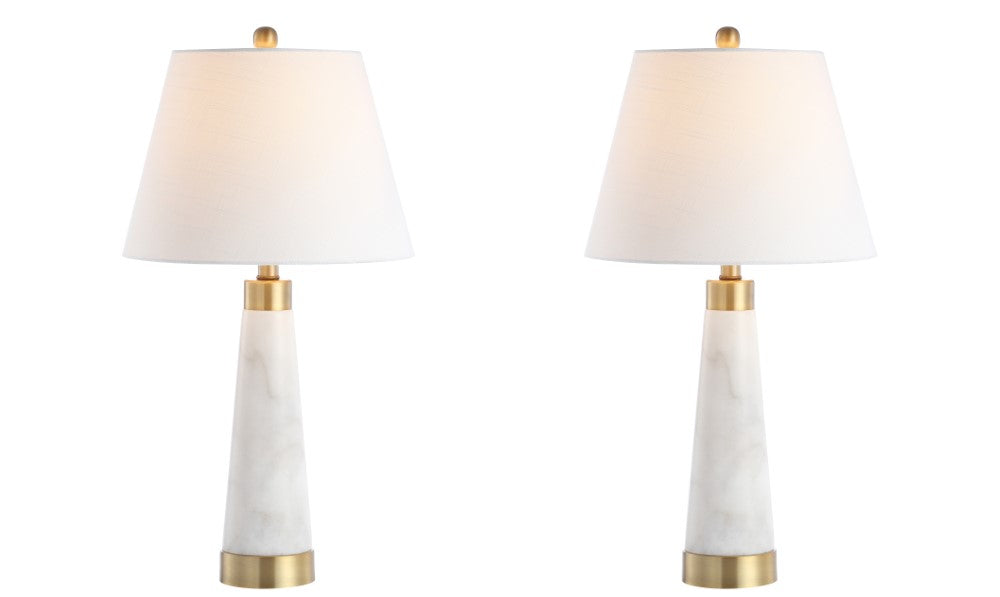 Doyle 26.5" Marble/Iron Gold Modern Column LED Table Lamp Set 2