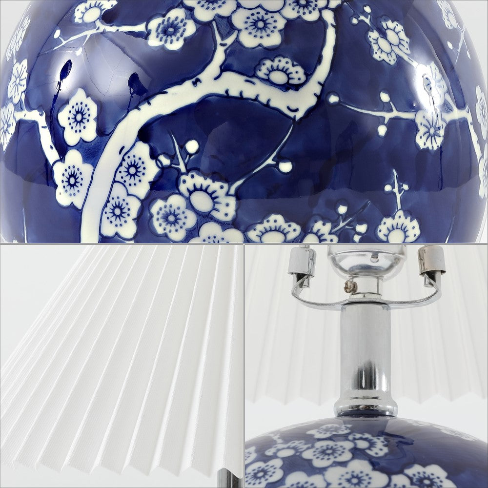 Dishu 19.5" Cottage Classic Chinoiserie Ceramic Orb LED Table Lamp with Pleated Shade