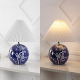 Dishu 19.5" Cottage Classic Chinoiserie Ceramic Orb LED Table Lamp with Pleated Shade