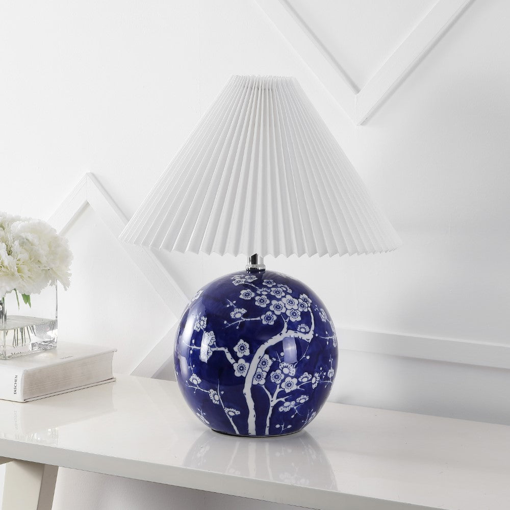 Dishu 19.5" Cottage Classic Chinoiserie Ceramic Orb LED Table Lamp with Pleated Shade