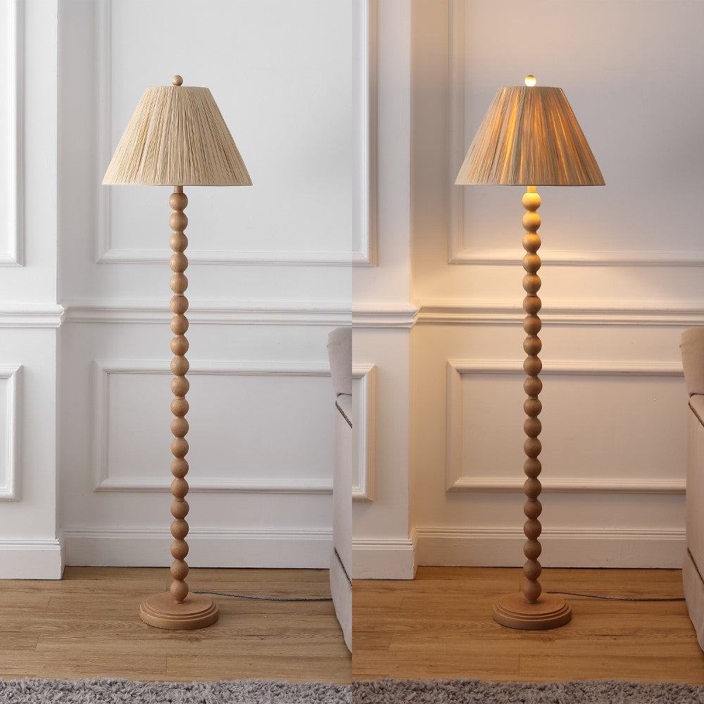 Siera 61.5" Modern Rustic Bobbin Pleated Paper Shade/Resin LED Floor Lamp