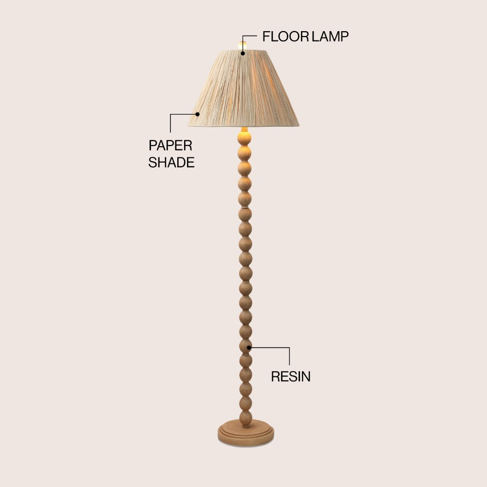 Siera 61.5" Modern Rustic Bobbin Pleated Paper Shade/Resin LED Floor Lamp