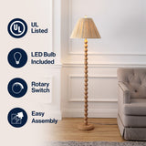 Siera 61.5" Modern Rustic Bobbin Pleated Paper Shade/Resin LED Floor Lamp