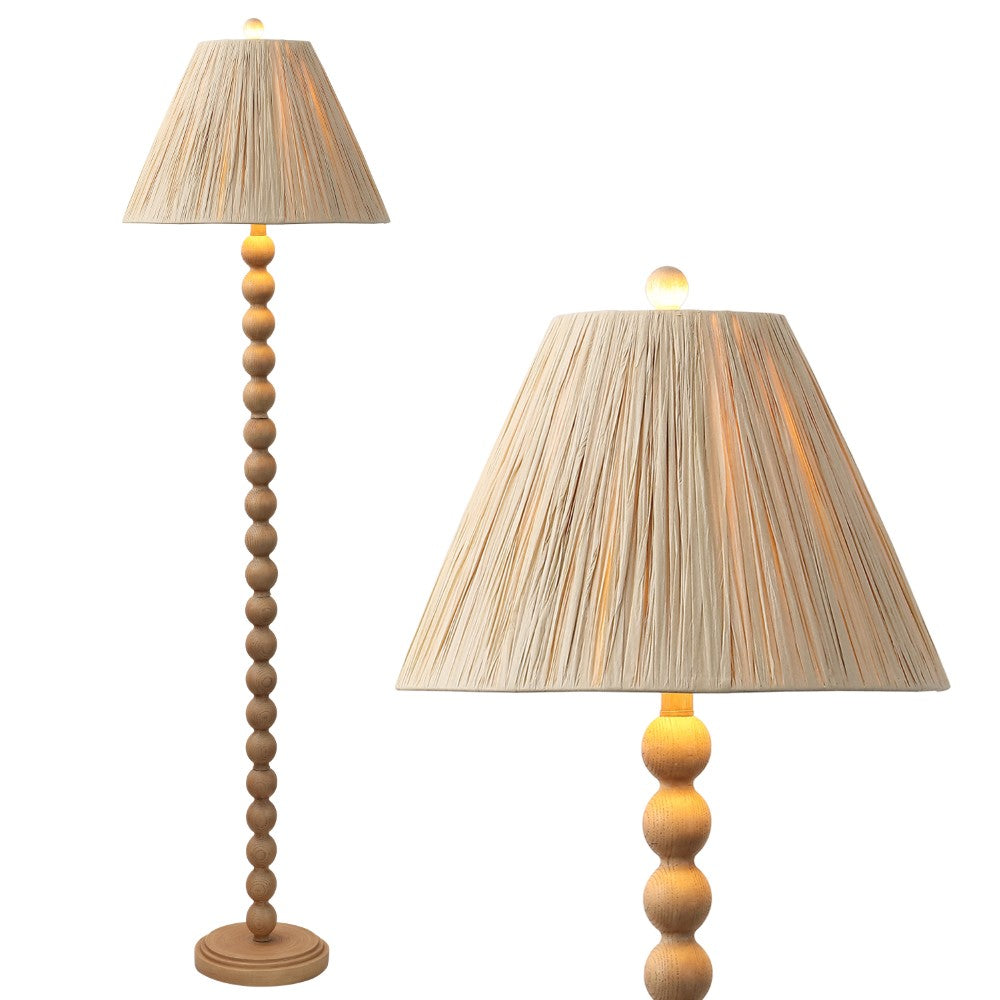 Siera 61.5" Modern Rustic Bobbin Pleated Paper Shade/Resin LED Floor Lamp