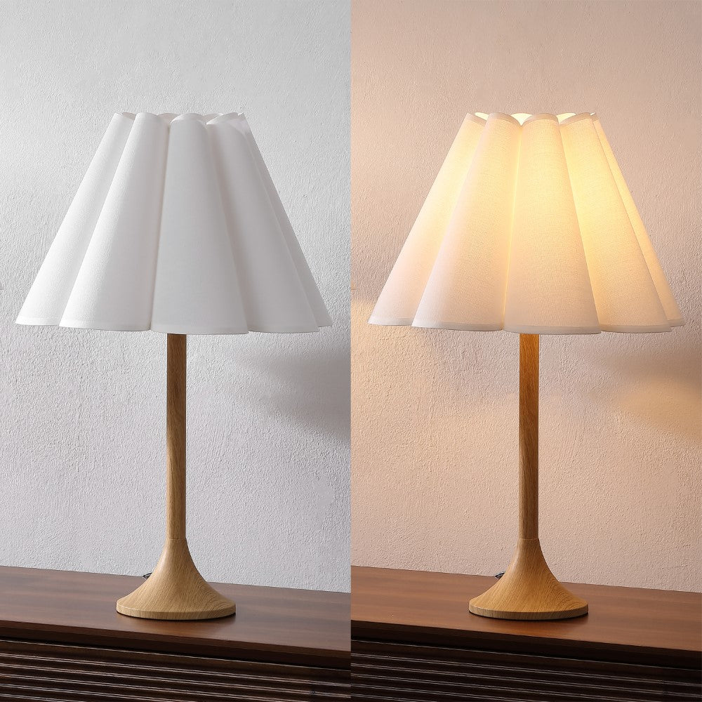 Auryon 25.5" Modern Coastal Pleated Shade Faux Wood Column LED Table Lamp