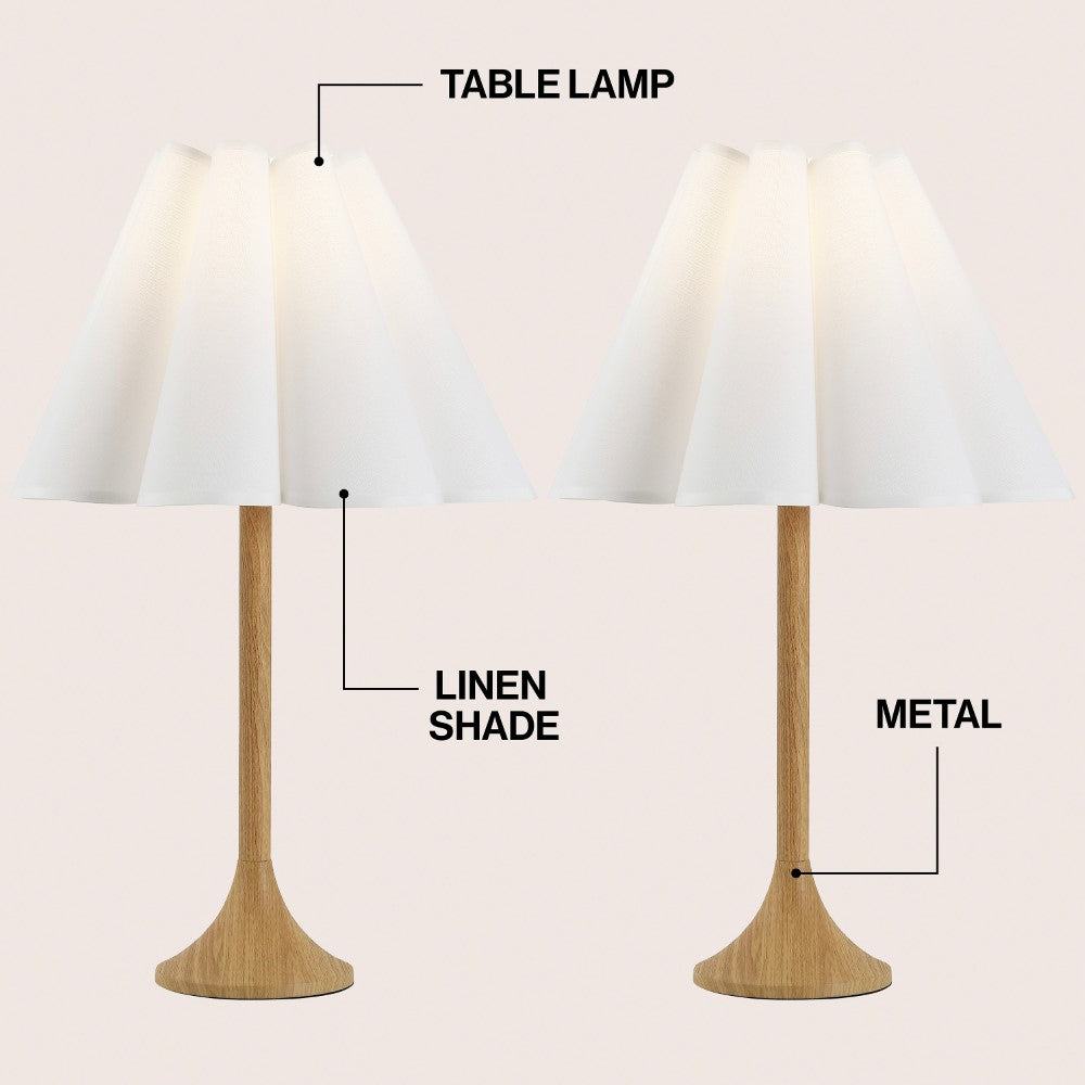 Auryon 25.5" Modern Coastal Pleated Shade Faux Wood Column LED Table Lamp