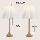 Auryon 25.5" Modern Coastal Pleated Shade Faux Wood Column LED Table Lamp