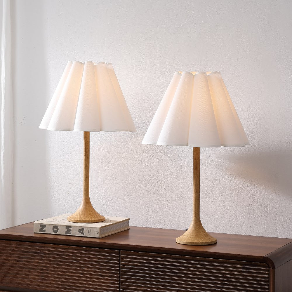 Auryon 25.5" Modern Coastal Pleated Shade Faux Wood Column LED Table Lamp