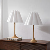 Auryon 25.5" Modern Coastal Pleated Shade Faux Wood Column LED Table Lamp
