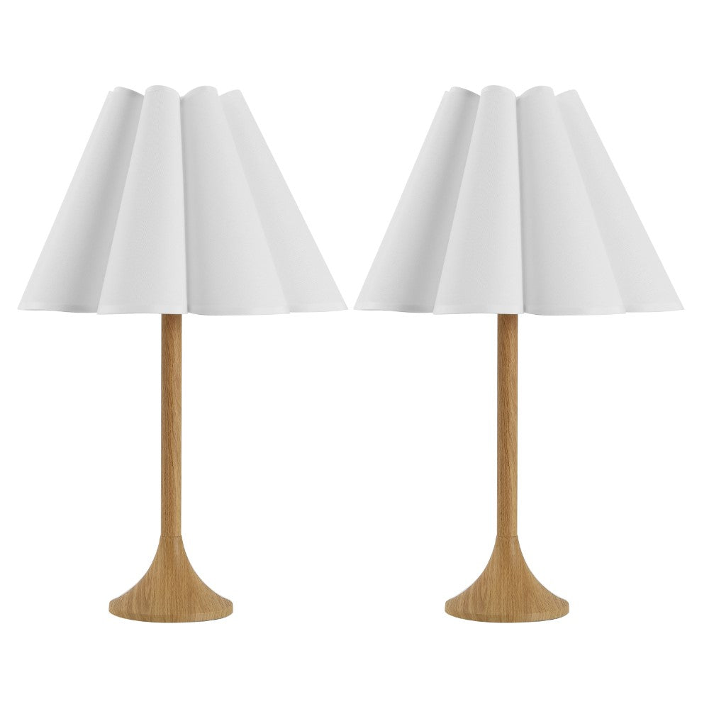 Auryon 25.5" Modern Coastal Pleated Shade Faux Wood Column LED Table Lamp
