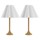 Auryon 25.5" Modern Coastal Pleated Shade Faux Wood Column LED Table Lamp