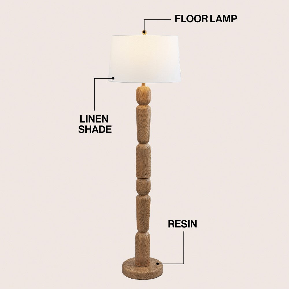 Elystra 61.5" Cottage Farmhouse Turned Resin/Iron LED Floor Lamp