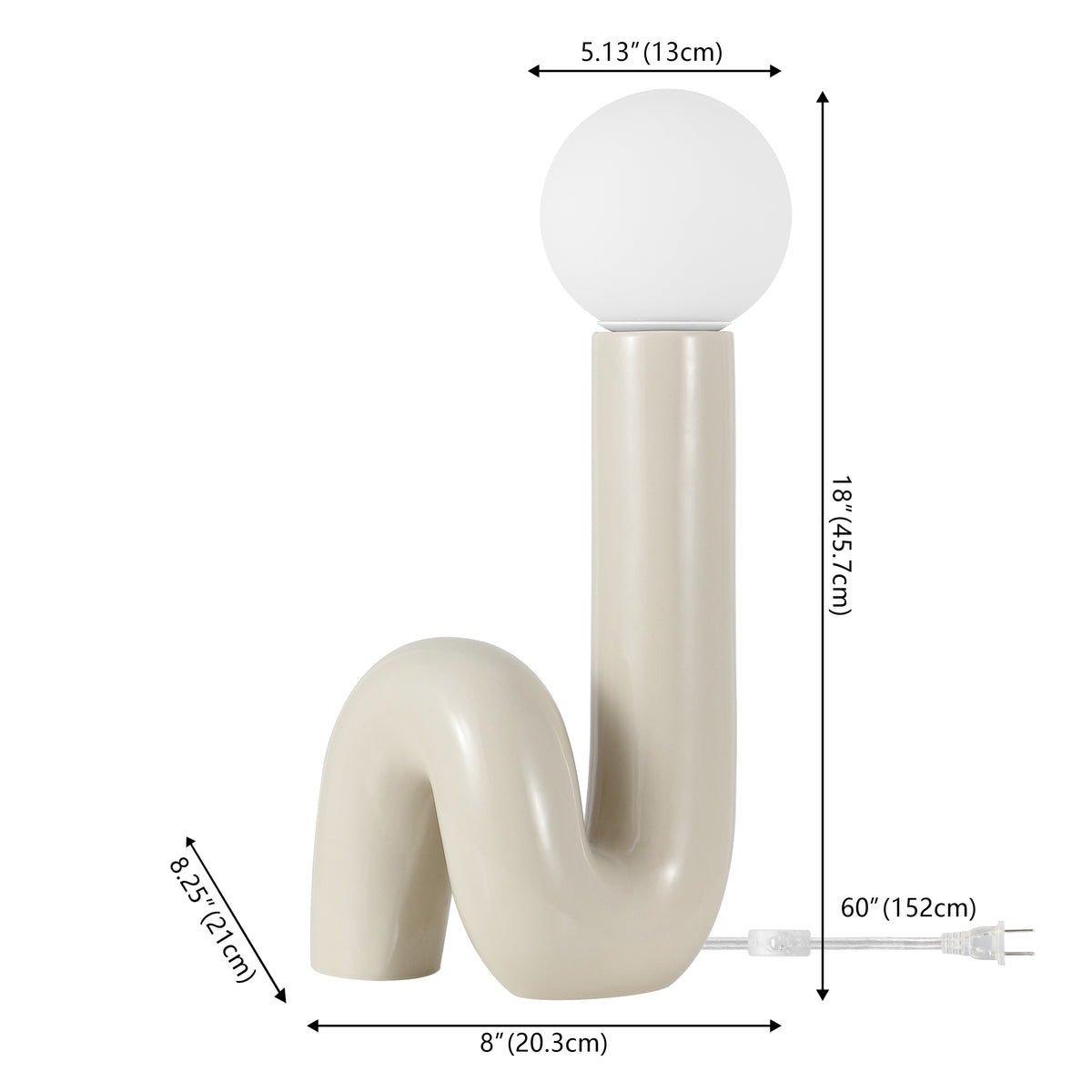 Fern 18" Scandinavian Minimalist Ceramic Spiral Tube LED Table Lamp