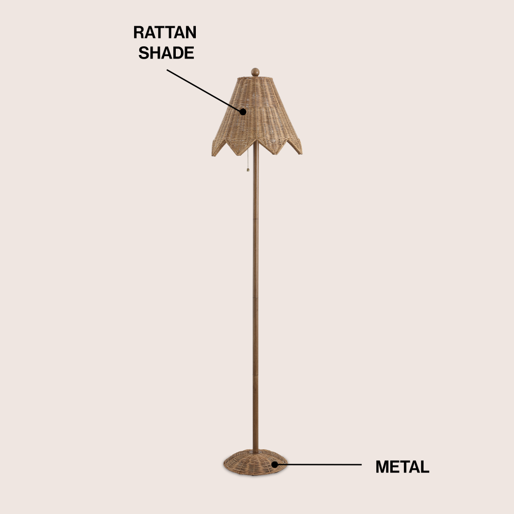 Excord 60.5" Traditional Coastal Rattan Scalloped LED Floor Lamp