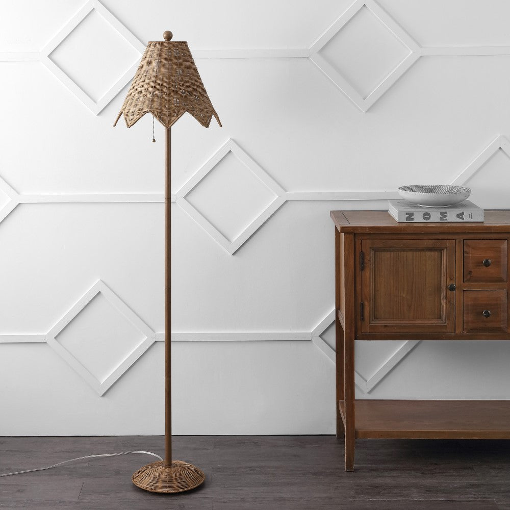 Excord 60.5" Traditional Coastal Rattan Scalloped LED Floor Lamp
