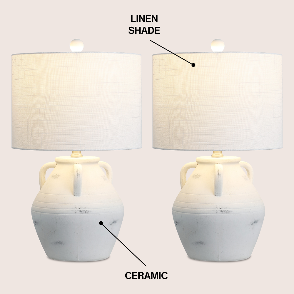 Azur 20.5" Rustic Coastal Pottery Jar LED Table Lamp Set 2